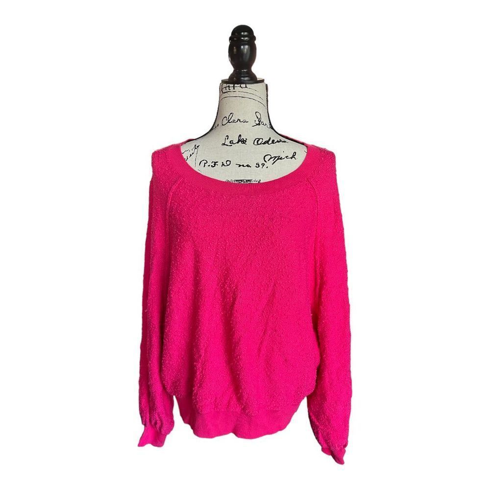 Free People Women’s Found My Friend Boucle Pullover Top Hot Pink Size MD